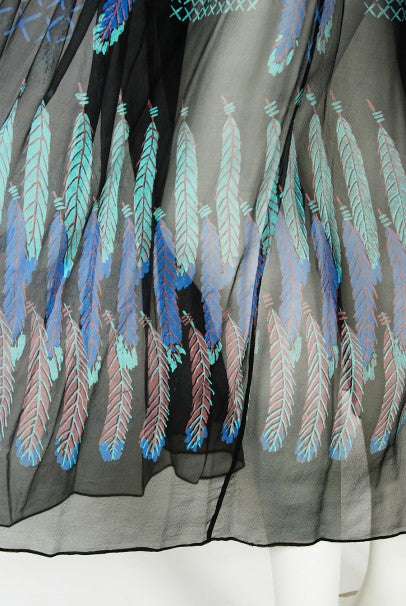 1970 Zandra Rhodes Hand-Painted &#39;Indian Feathers&#39; Sheer Silk Dress Set