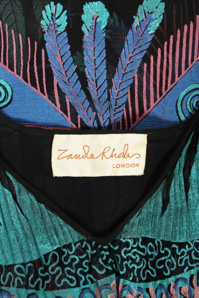 1970 Zandra Rhodes Hand-Painted &#39;Indian Feathers&#39; Sheer Silk Dress Set