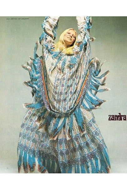 1970 Zandra Rhodes Hand-Painted &#39;Indian Feathers&#39; Sheer Silk Dress Set