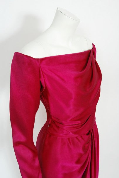 1989 Yves Saint Laurent Haute Couture Magenta Pink Silk Off