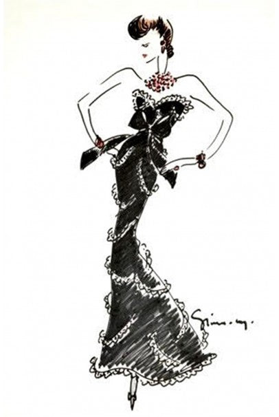 1984 Givenchy Haute Couture Silk Petal Applique Velvet Hourglass Gown