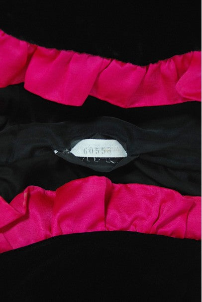 1982 Chanel Haute Couture Black Velvet and Shocking Pink Silk Halter Gown