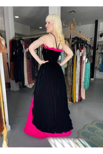 1982 Chanel Haute Couture Black Velvet and Shocking Pink