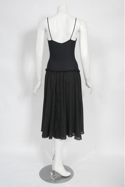 1977 Sant Angelo Documented Black Jersey Lace-Up Bodysuit Dress &amp; Shawl