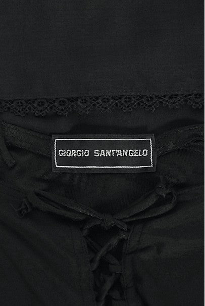 1977 Sant Angelo Documented Black Jersey Lace-Up Bodysuit Dress &amp; Shawl