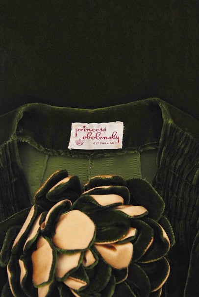 1930&#39;s Princess Obolensky Olive Green Velvet Winged-Sleeve Dressing Gown