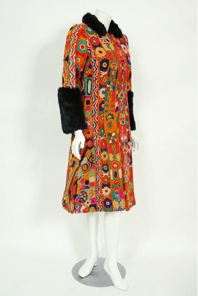 1969 Thea Porter Couture Rare 'Samawa' Embroidered Wool Documented Coat
