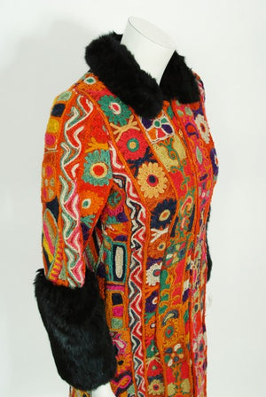 1969 Thea Porter Couture Rare 'Samawa' Embroidered Wool Documented Coat