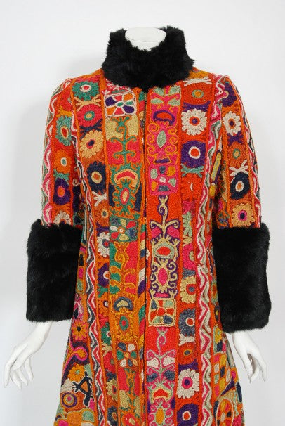 1969 Thea Porter Couture Rare 'Samawa' Embroidered Wool Documented Coat