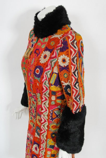 1969 Thea Porter Couture Rare 'Samawa' Embroidered Wool Documented Coat