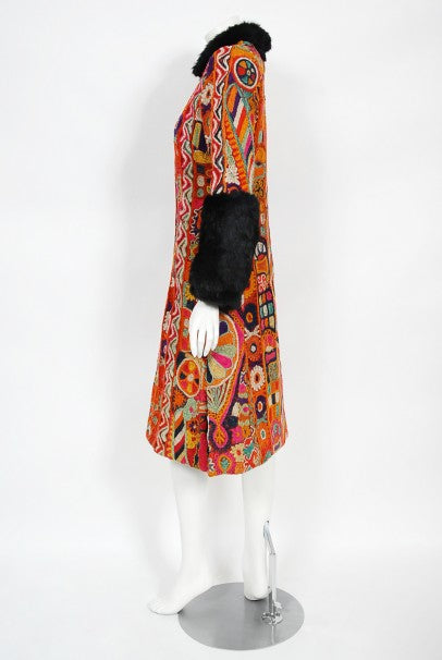 1969 Thea Porter Couture Rare 'Samawa' Embroidered Wool Documented Coat