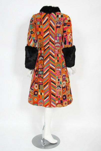1969 Thea Porter Couture Rare 'Samawa' Embroidered Wool Documented Coat