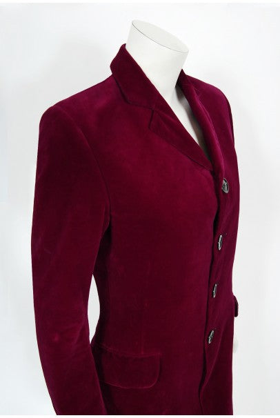 1970&#39;s Granny Takes a Trip Documented Merlot Red Velvet Blazer Jacket