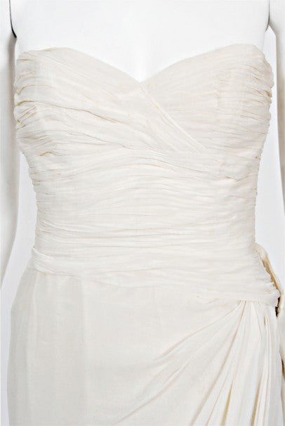 1955 Jean Dessès Haute Couture Ivory Silk Chiffon Strapless Draped Gown