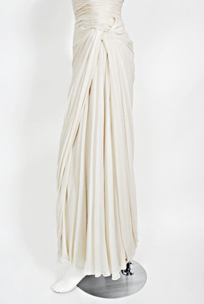 1955 Jean Dessès Haute Couture Ivory Silk Chiffon Strapless Draped Gown