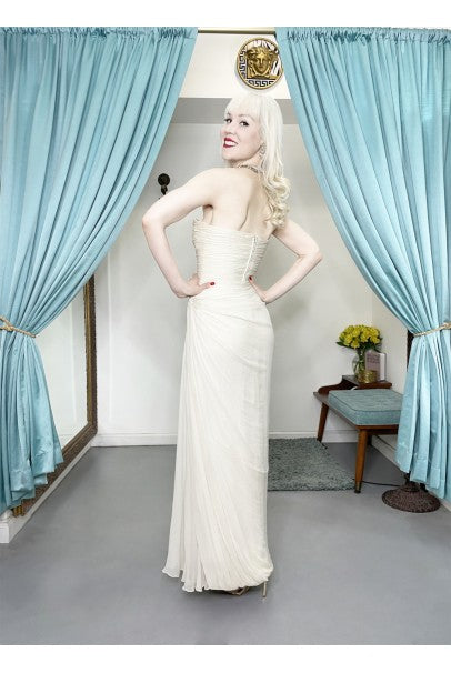 1955 Jean Dessès Haute Couture Ivory Silk Chiffon Strapless Draped Gown