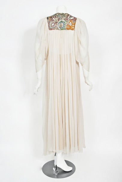 1968 Madame Grès Haute Couture Beaded Embroidered Ivory Silk Gown