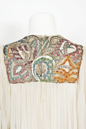 1975 Madame Grès Haute Couture Beaded Embroidered Ivory Silk Gown