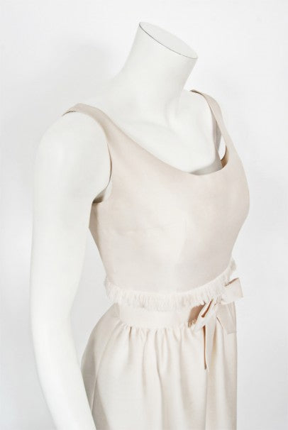 1960&#39;s Aurore Paris Couture Ivory Silk Nipped-Waist Bow Bridal Gown