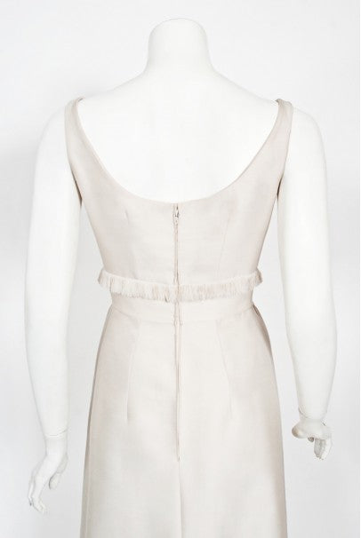 1960&#39;s Aurore Paris Couture Ivory Silk Nipped-Waist Bow Bridal Gown