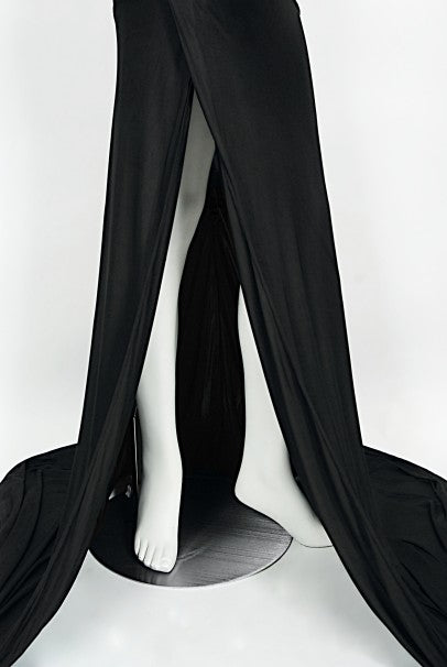 2005 Roberto Cavalli Black Silk Jersey Beaded Scales Hourglass Slit Gown