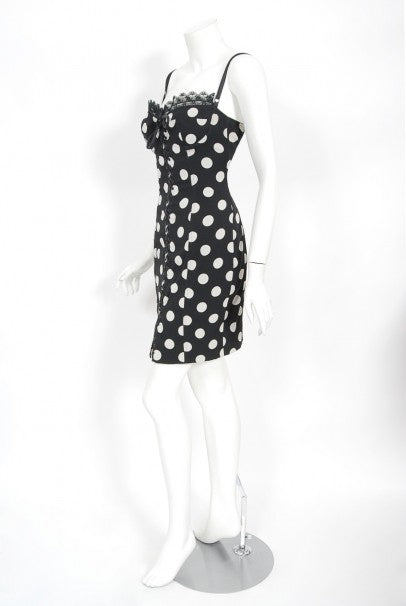 1990's Dolce & Gabbana Polka-Dot Print Silk Bustier Lace-Up Slip Dress - Timeless Vixen 1990's Dolce & Gabbana Polka-Dot Print Silk Bustier Lace-Up Slip Dress - Timeless Vixen