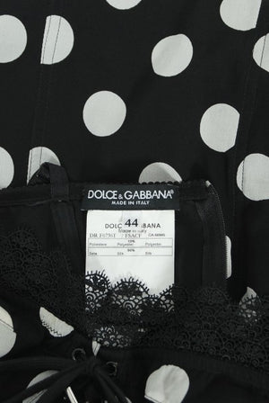1990's Dolce & Gabbana Polka-Dot Print Silk Bustier Lace-Up Slip Dress