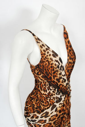2008 Christian Dior by Galliano Leopard Print Silk Beaded Fringe Dress