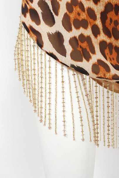 2008 Christian Dior by Galliano Leopard Print Silk Beaded Fringe Dress