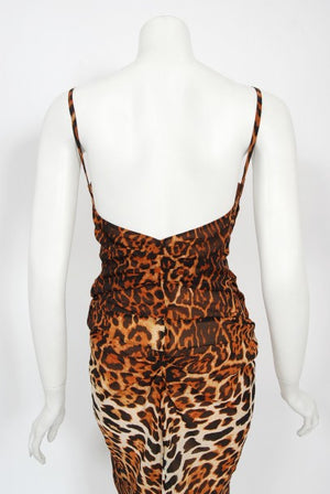 2008 Christian Dior by Galliano Leopard Print Silk Beaded Fringe Dress