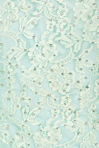 1950&#39;s Edith Small Seafoam Blue Rhinestone Lace Tulle One-Shoulder Dress