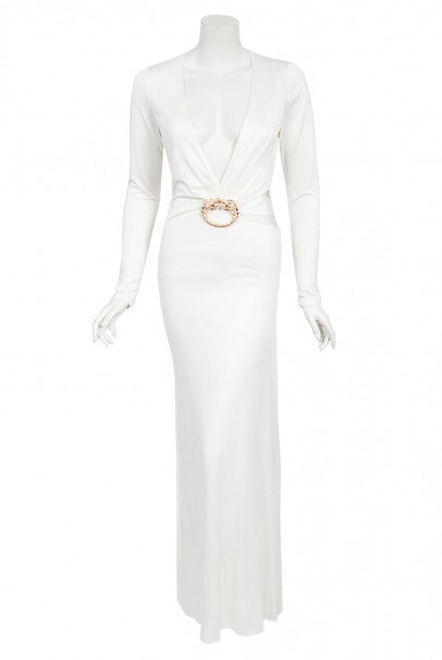 2004 Gucci by Tom Ford Rare White Silk-Jersey Plunge Cut Out