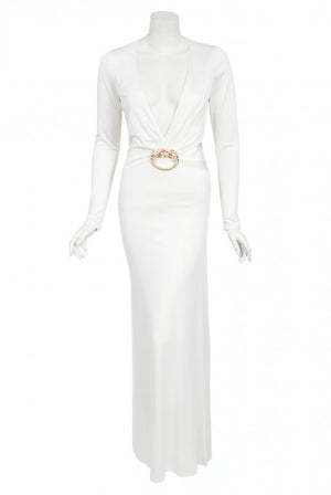 2004 Gucci by Tom Ford Rare White Silk-Jersey Plunge Cut Out Finale Gown