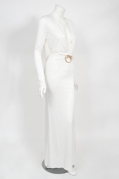 2004 Gucci by Tom Ford Rare White Silk-Jersey Plunge Cut Out Finale Go - Timeless Vixen 2004 Gucci by Tom Ford Rare White Silk-Jersey Plunge Cut Out Finale Go - Timeless Vixen
