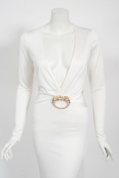 2004 Gucci by Tom Ford Rare White Silk-Jersey Plunge Cut Out Finale Gown