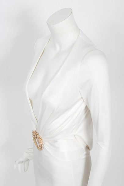 2004 Gucci by Tom Ford Rare White Silk-Jersey Plunge Cut Out Finale Gown