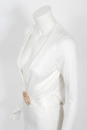 2004 Gucci by Tom Ford Rare White Silk-Jersey Plunge Cut Out Finale Gown