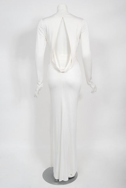 2004 Gucci by Tom Ford Rare White Silk-Jersey Plunge Cut Out Finale Gown 2004 Gucci by Tom Ford Rare White Silk-Jersey Plunge Cut Out Finale Gown