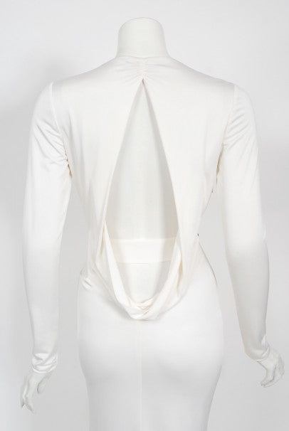 2004 Gucci by Tom Ford Rare White Silk-Jersey Plunge Cut Out Finale Gown