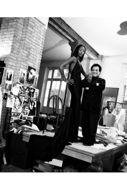 1998 Azzedine Alaia Black Knit Hourglass Halter Bias-Cut Trained Gown