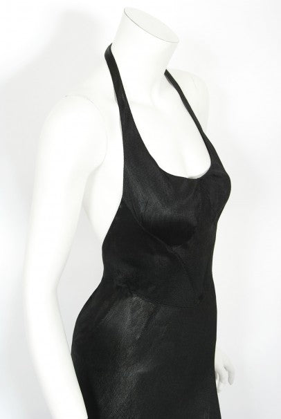 1998 Azzedine Alaia Black Knit Hourglass Halter Bias-Cut Trained Gown 1998 Azzedine Alaia Black Knit Hourglass Halter Bias-Cut Trained Gown