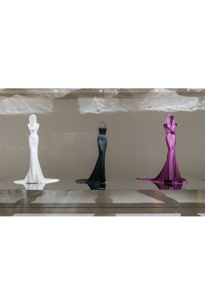 1998 Azzedine Alaia Black Knit Hourglass Halter Bias-Cut Trained Gown