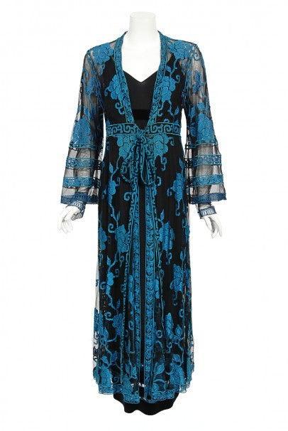 fitted lace wedding dress 1994 Chloé by Karl Lagerfeld Runway Embroidered Roses Sheer Net Gown