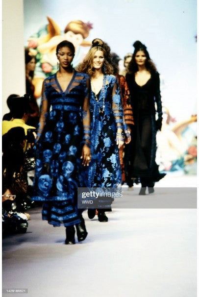 1994 Chlo by Karl Lagerfeld Runway Embroidered Roses Sheer Net Gown 1994 Chlo by Karl Lagerfeld Runway Embroidered Roses Sheer Net Gown