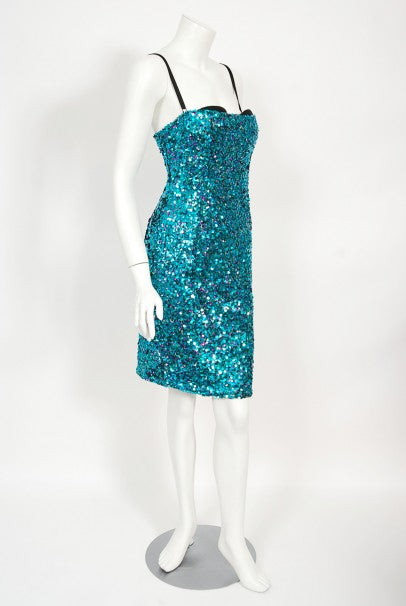 2000 Dolce & Gabbana 'Legally Blonde' Blue Sequin Bodycon Bra Mini Dre