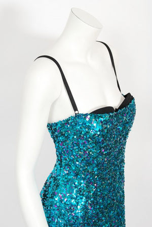 2000 Dolce & Gabbana 'Legally Blonde' Blue Sequin Bodycon Bra Mini Dress