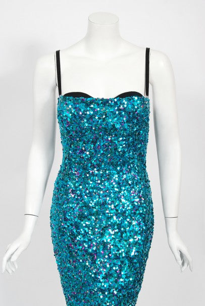 2000 Dolce &amp; Gabbana &#39;Legally Blonde&#39; Blue Sequin Bodycon Bra Mini Dress