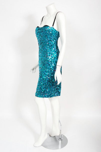 2000 Dolce &amp; Gabbana &#39;Legally Blonde&#39; Blue Sequin Bodycon Bra Mini Dress