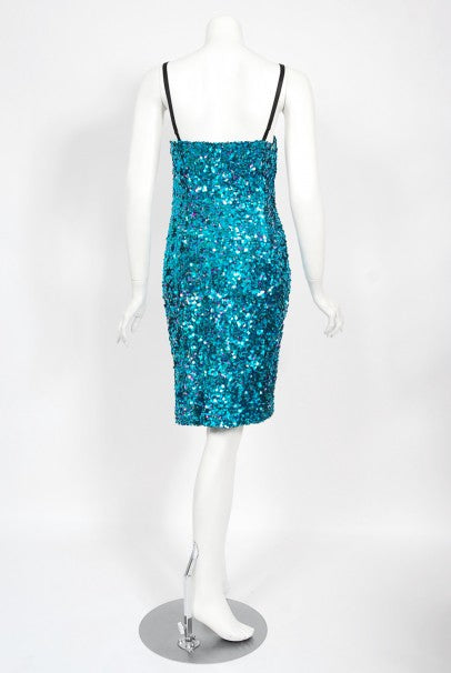 2000 Dolce &amp; Gabbana &#39;Legally Blonde&#39; Blue Sequin Bodycon Bra Mini Dress