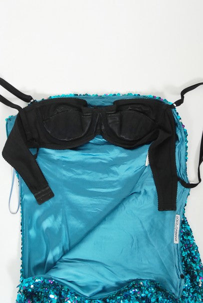 2000 Dolce &amp; Gabbana &#39;Legally Blonde&#39; Blue Sequin Bodycon Bra Mini Dress